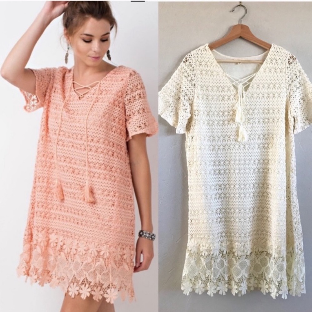 NEW Easel cream Crochet lace dress flutter sleeves